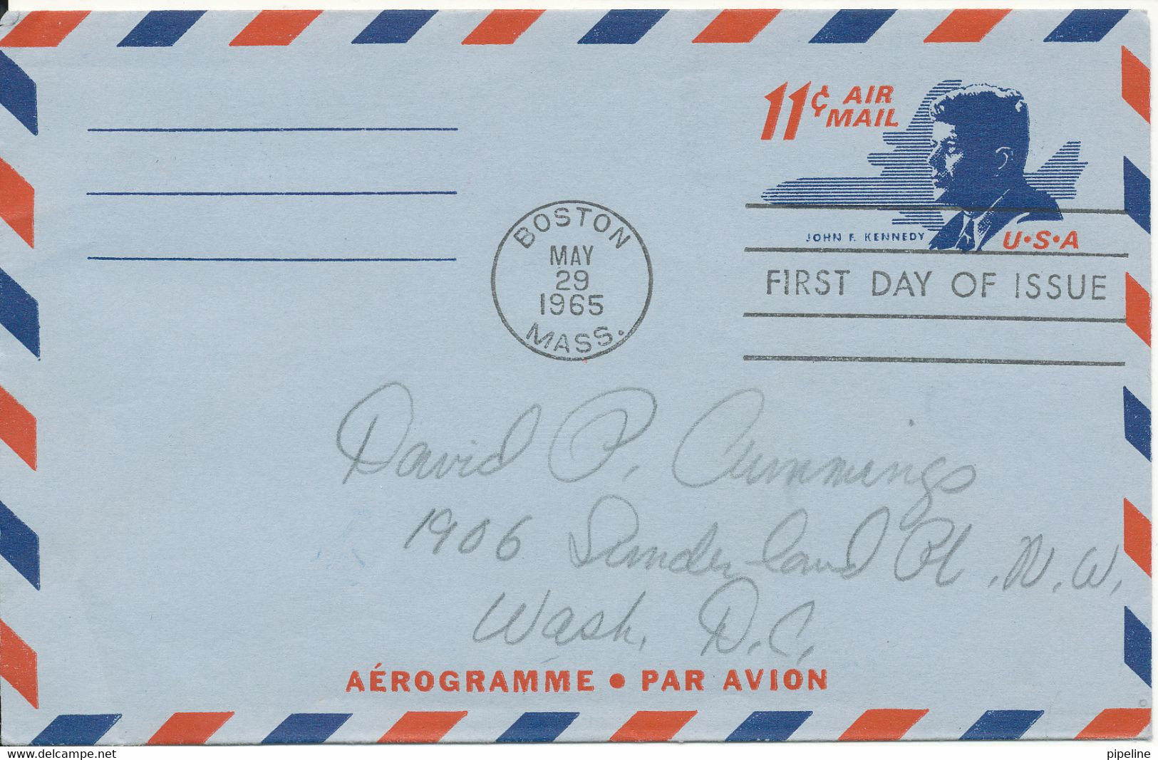 USA FDC Aerogramme 11 C John F. Kennedy Boston 29-5-1965 - 1961-80