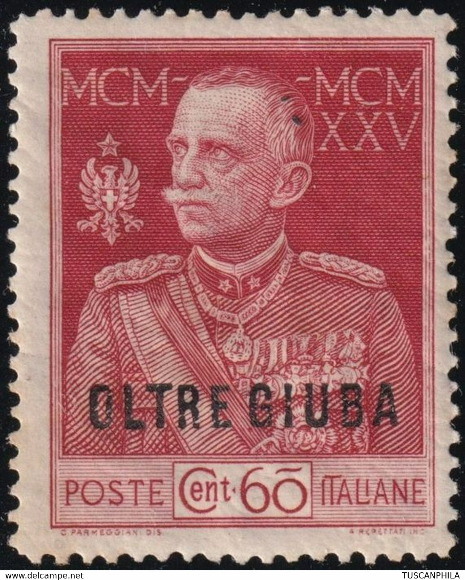 Oltregiuba Italiana 1925 - Giubileo 60 C. Carminio D.13 1/2 Nuovo Con Piena Gomma Rarità Certificata - Sassone N.24 - Oltre Giuba