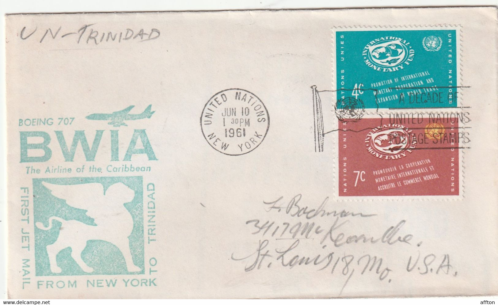 United Nations 1961 Air Mail Cover - Lettres & Documents