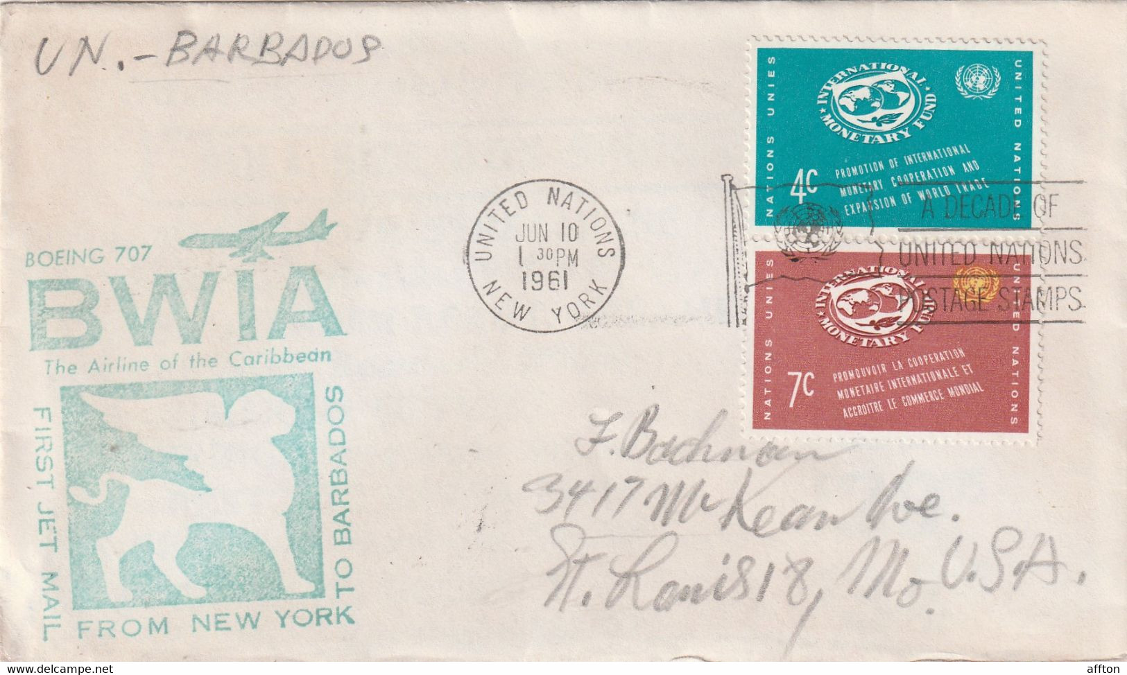 United Nations 1961 Air Mail Cover - Lettres & Documents