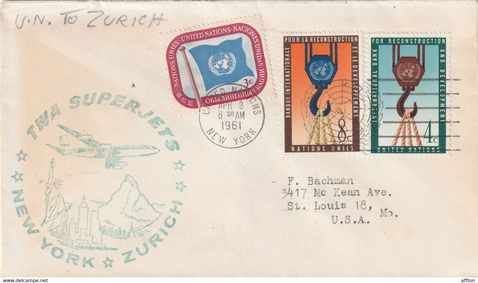 United Nations 1961 Air Mail Cover - Lettres & Documents