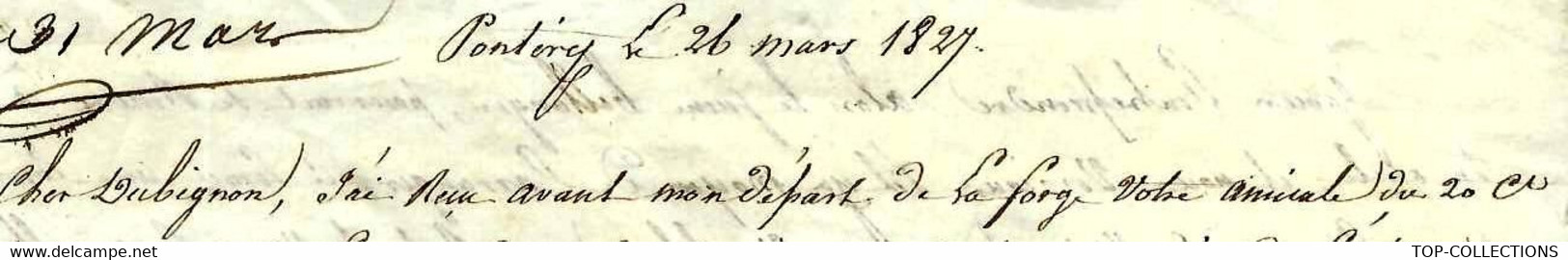 1827 De Pontivy 54 PONTIVY  Carré Forges Du Vaublanc  Pour  Paillard Dubignon Maitre De Forges  V.DESCRIPTION - 1801-1848: Precursori XIX