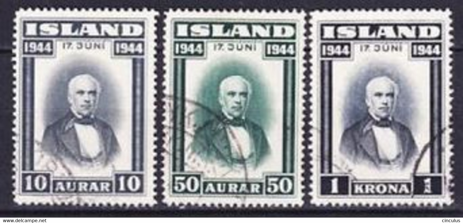 1944. Iceland. Jón Sigurðsson. Used. Mi. Nr. 231, 233-34 - Gebruikt