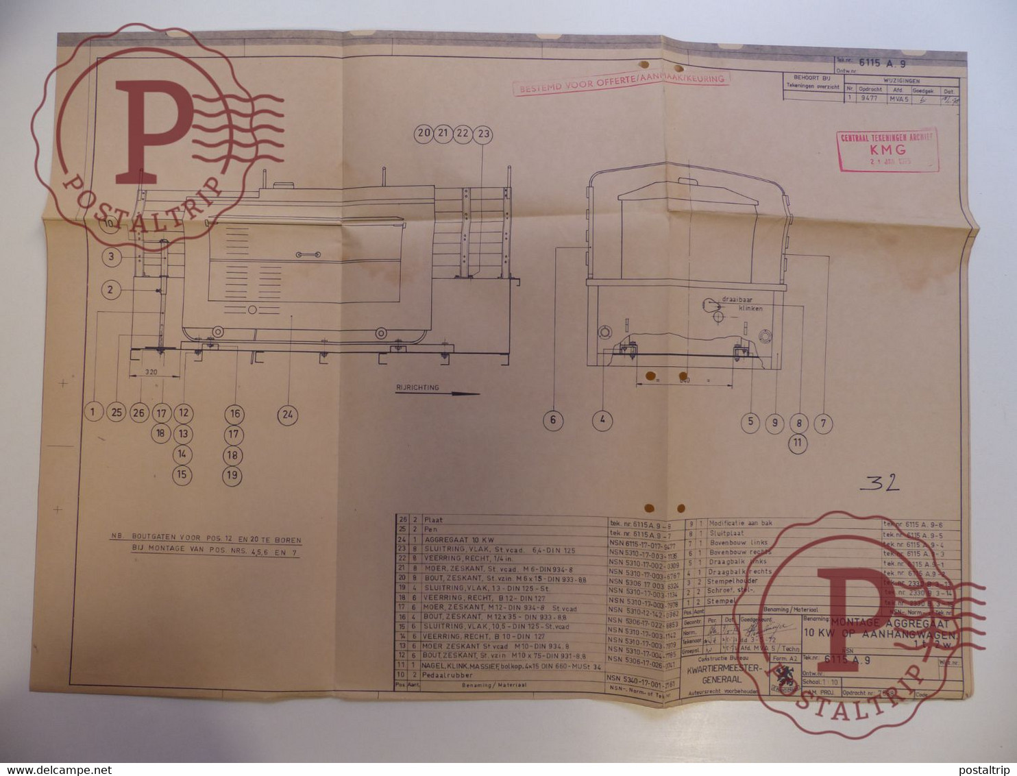 HUEGE LOT (+-35 PRINTS) lot technical drawings of military vehicles and electric circuits, including 'Fahrschulpanzer'