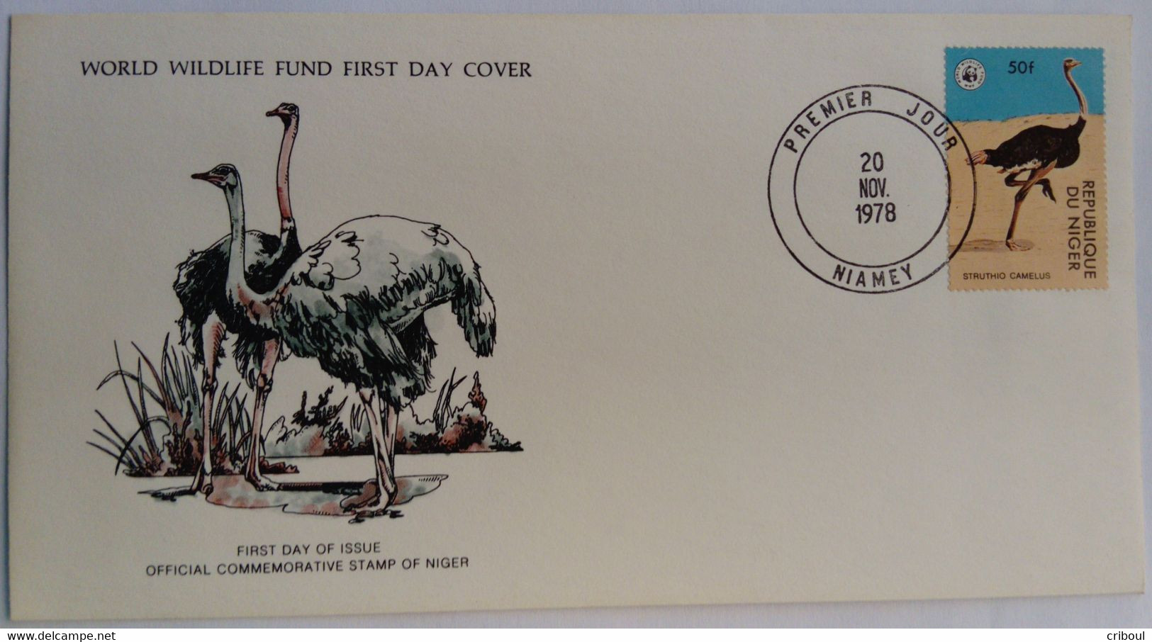 Niger 1978 FDC Animal Autruche Ostrich WWF Yvert 450 - Straussen- Und Laufvögel