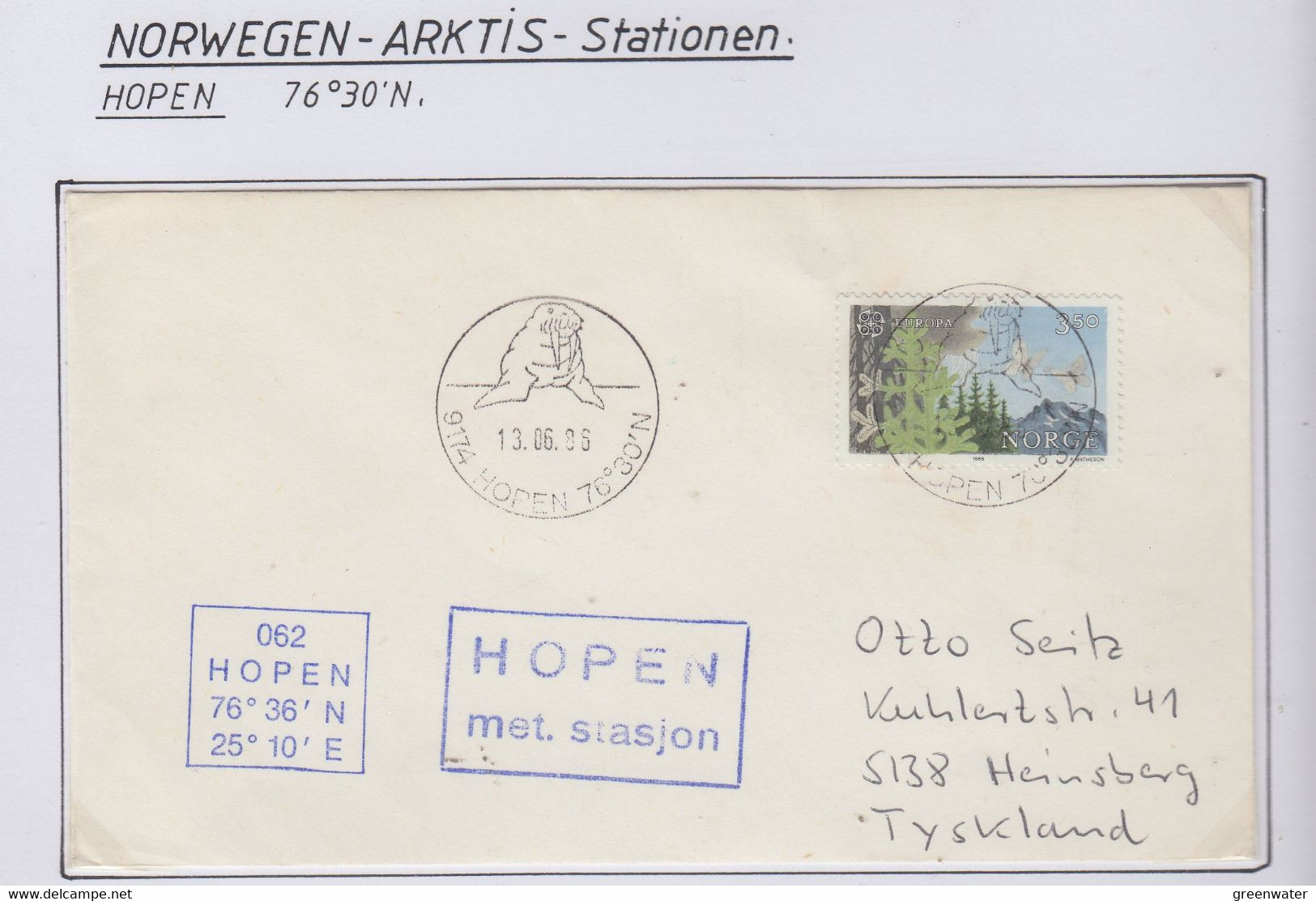 Norway Hopen "Hopen Met Stasjon" Cover Ca  13.06.1986 (NI189) - Storia Postale