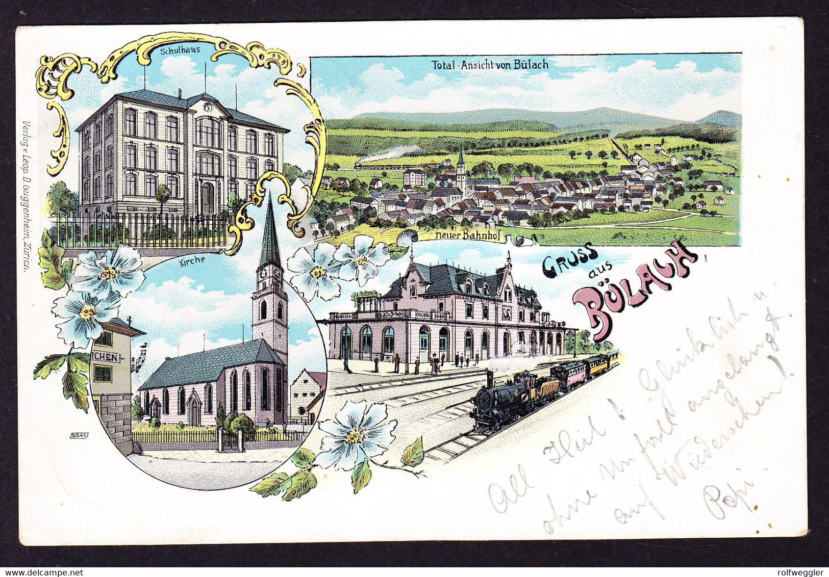 1901 Gelaufene Litho AK: Gruss Aus Bülach. 4 Bildrig Mit Bahnhof. Rückseitig Minim Fleckig - Bülach