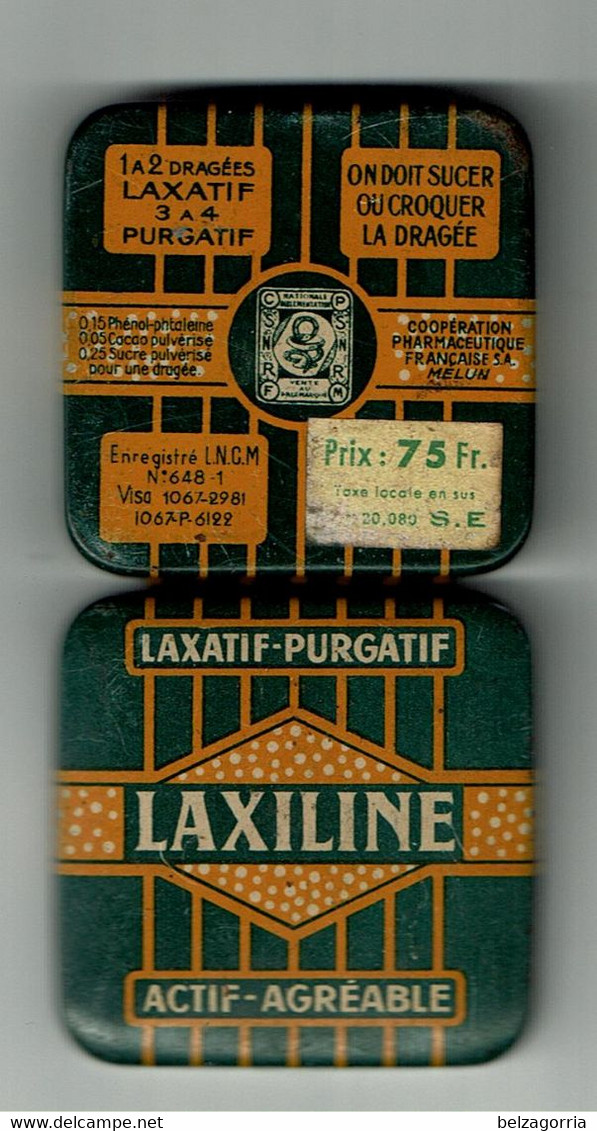 BOITE METTALIQUE ANCIENNE LAXILINE - Dragées à Sucer Ou Croquer - Laxatif / Purgatif 1930-1950  - VOIR SCANS - Boîtes