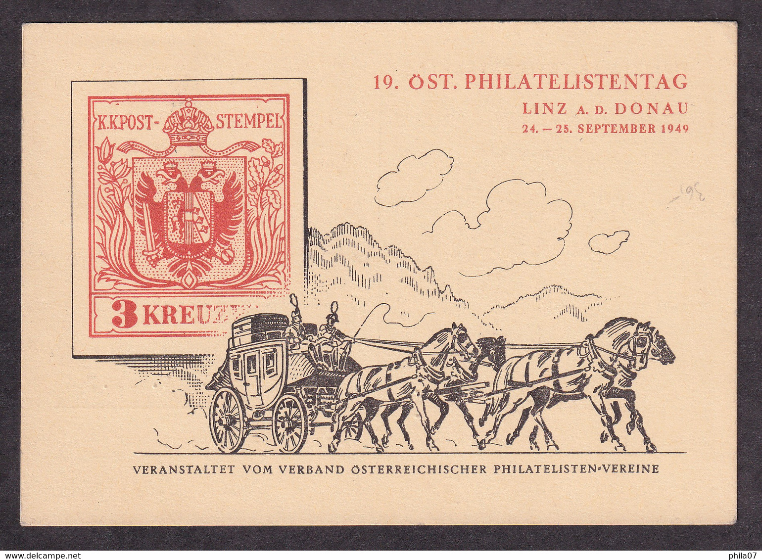 AUSTRIA - Propaganda Card -19. Ost. Philatelistentag Linz A.d. Donau 1949 / 2 Scans - Autres & Non Classés