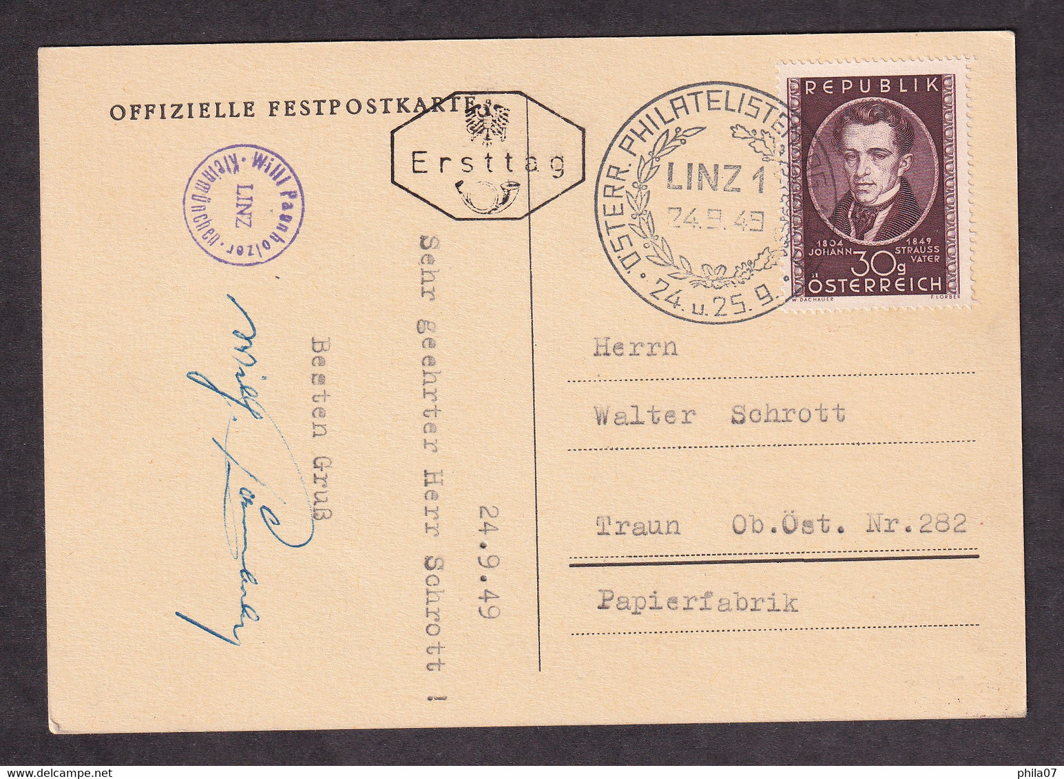 AUSTRIA - Propaganda Card -19. Ost. Philatelistentag Linz A.d. Donau 1949 / 2 Scans - Sonstige & Ohne Zuordnung