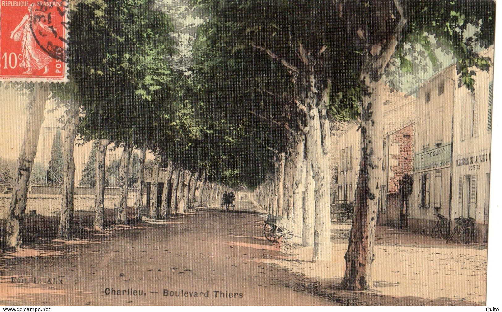 CHARLIEU BOULEVARD THIERS ( CARTE TOILEE ET COLORISEE ) - Charlieu