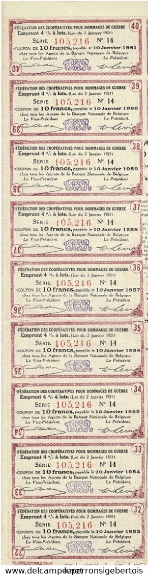 Titre De 1921- Royaume De Belgique - Fédération Des Dommages De Guerre 4 % - Emprunt à Lots De 1 Milliard De Francs - A - C