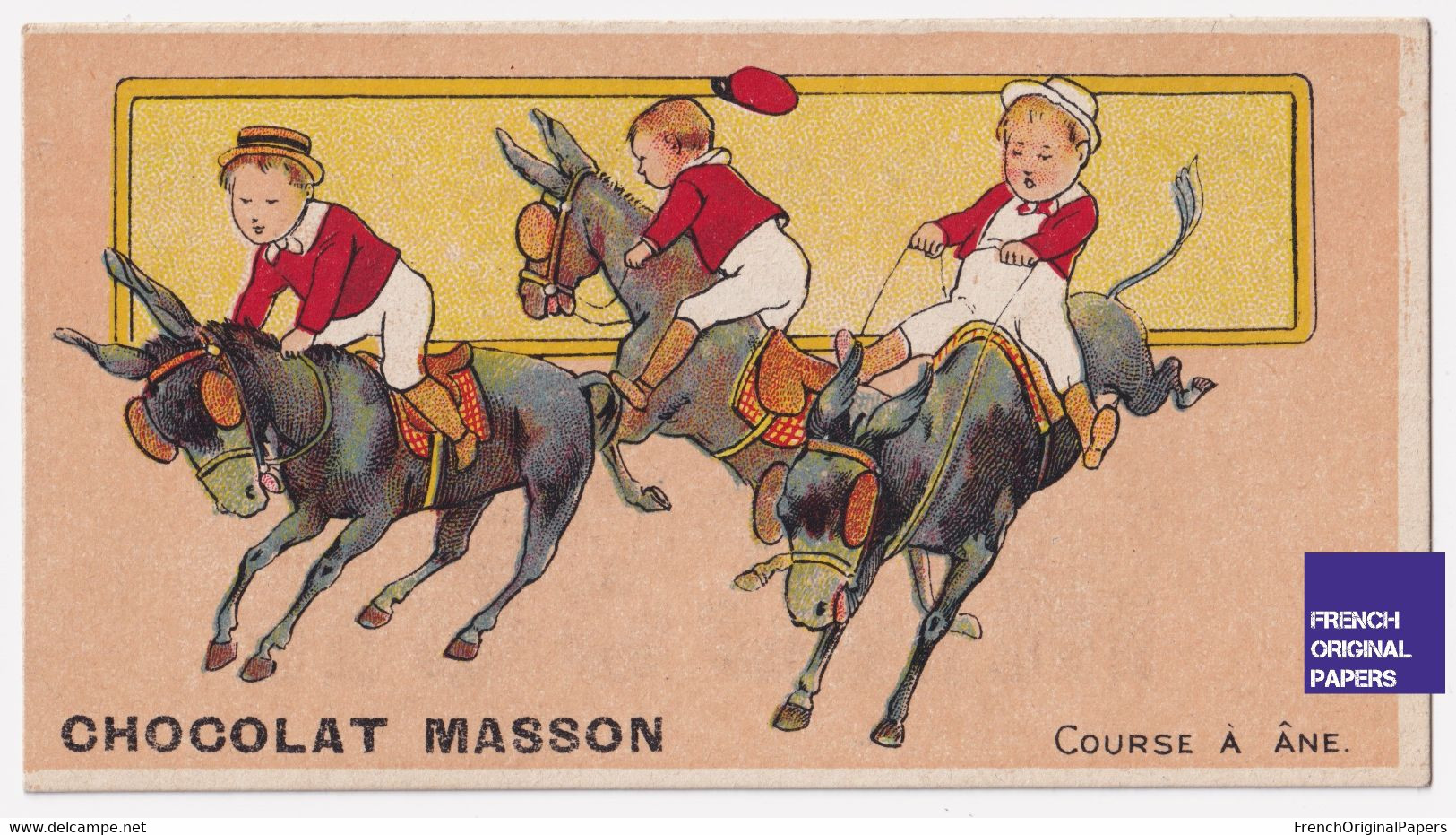 Course à âne Rare Chromo Chocolat Masson - Mule équitation Rodéo / Donkey Riding Race Victorian Trade Card A41-63 - Other & Unclassified