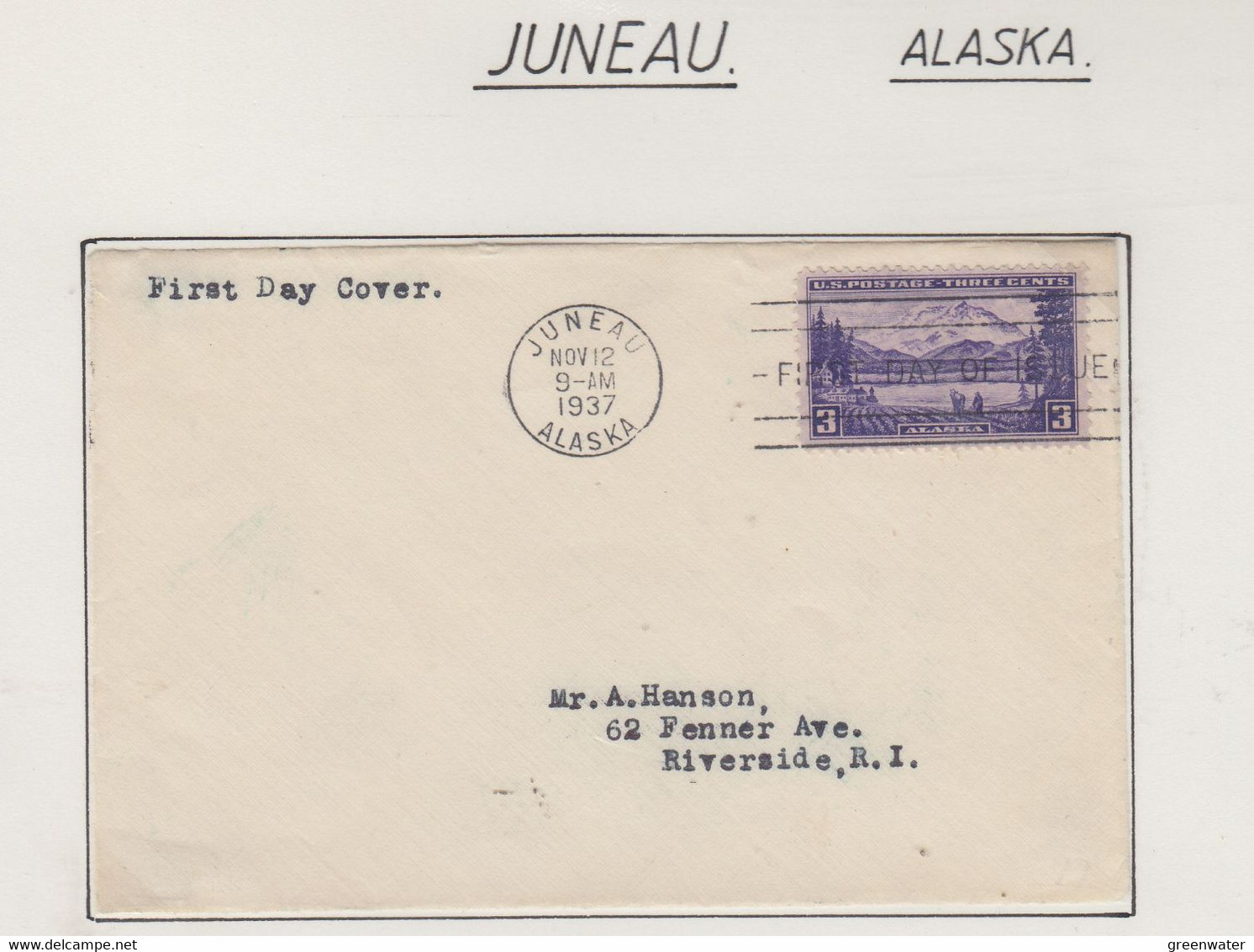 USA  Alaska 1v FDC Ca Juneau NOV 12 1937 (ZA153) - 1851-1940