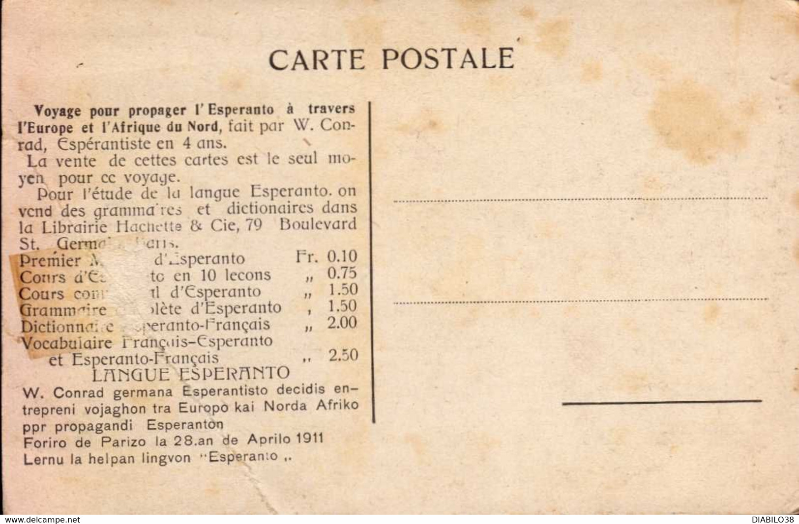 VOYAGE POUR PROPAGER L ' ESPERANTO A TRAVERS L ' EUROPE ET L ' AFRIQUE DU NORD . VENISE . ITALIE - Esperanto