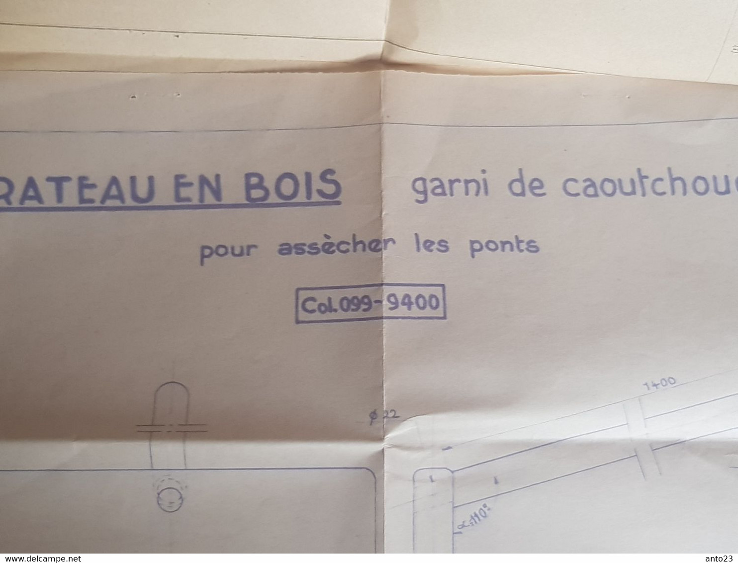 Plan D Un Râteau En Bois Pour Assécher Les Ponts Des Bateaux De La Marine National Document Officiel - Marine - - Andere Pläne