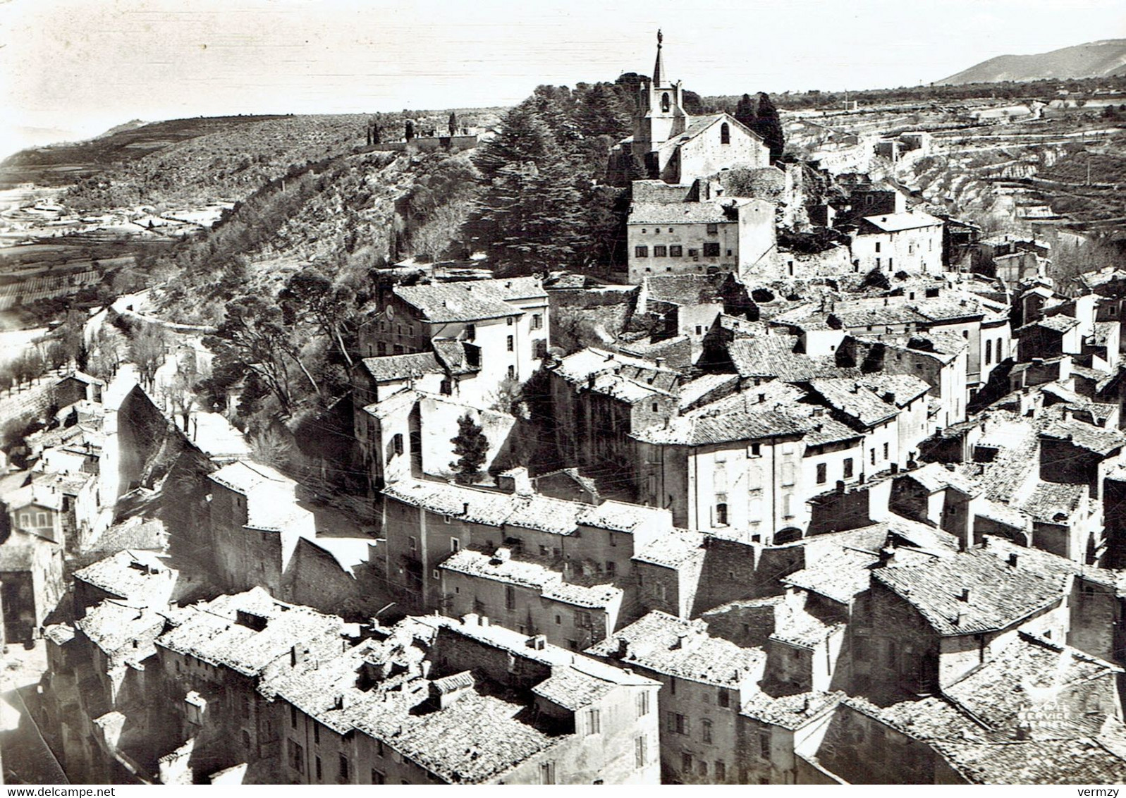 En Avion Au-dessus De BONNIEUX : L'Ancienne Eglise Et La Mairie - Photo Véritable - Bonnieux