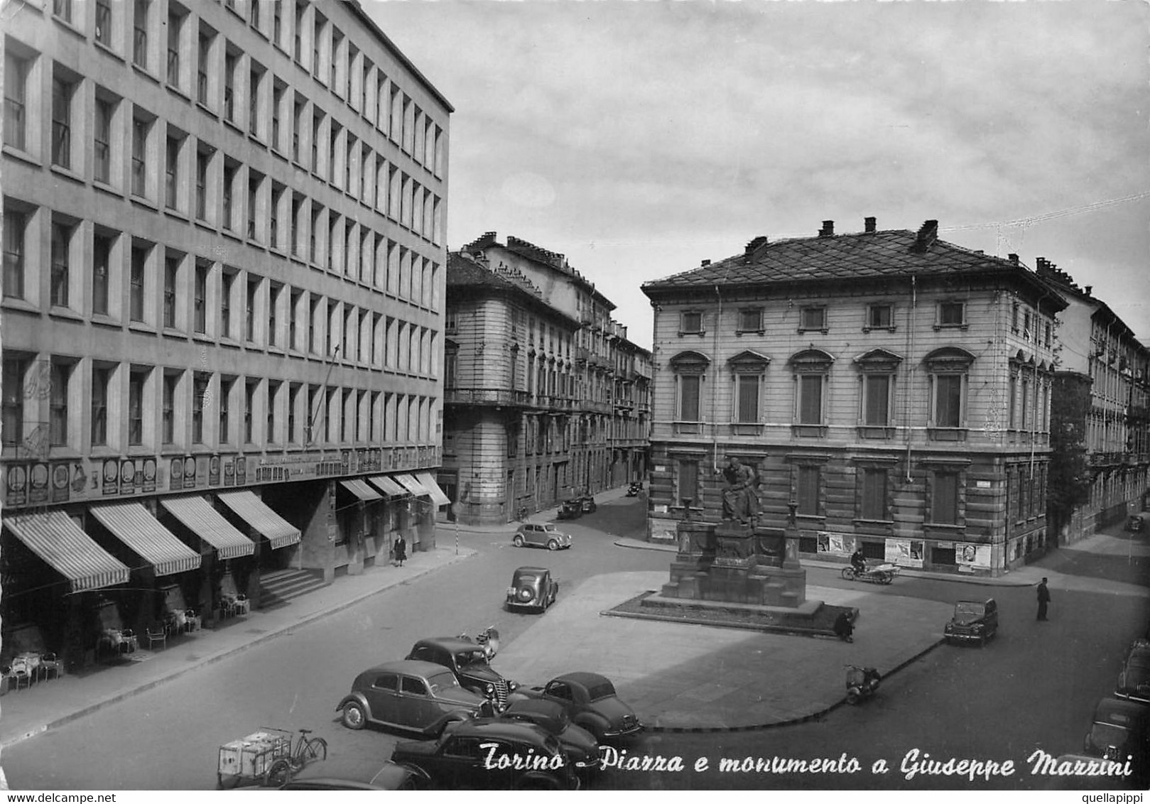 014287 "TORINO - PIAZZA E MONUMENTO A GIUSEPPE MAZZINI" ANIMATA, AUTO ANNI '50. CART  SPED 1953 - Places & Squares