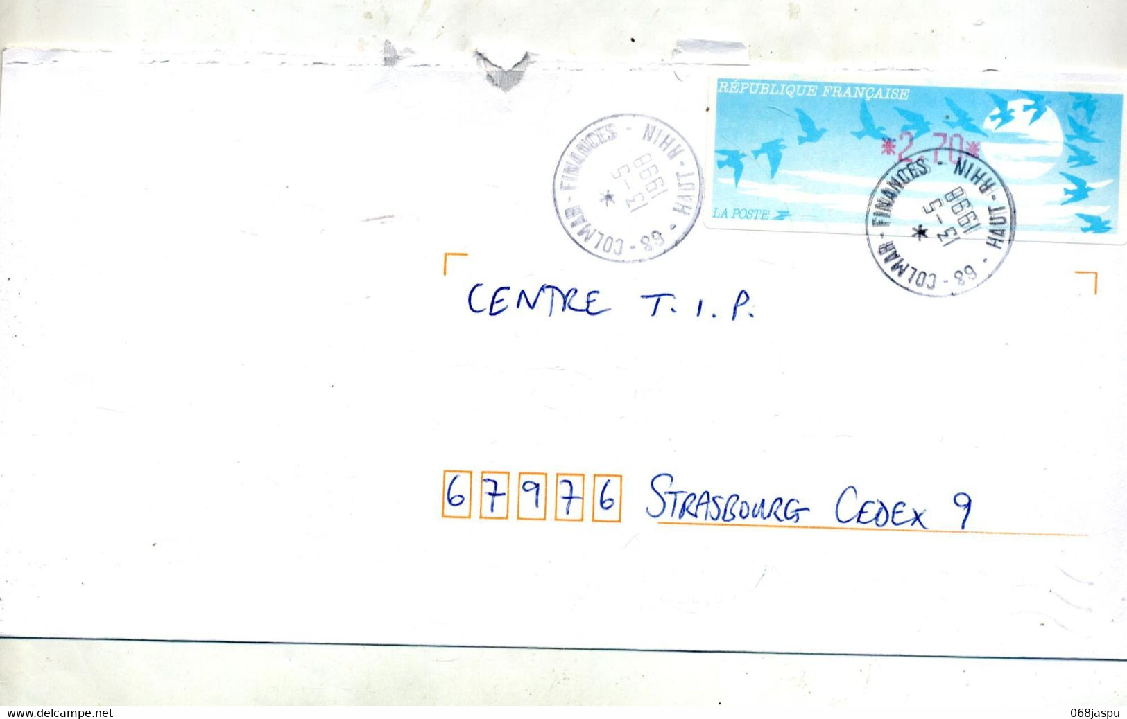 Lettre Cachet Colmar Finances Sur Vignette - 1990 Type « Oiseaux De Jubert »