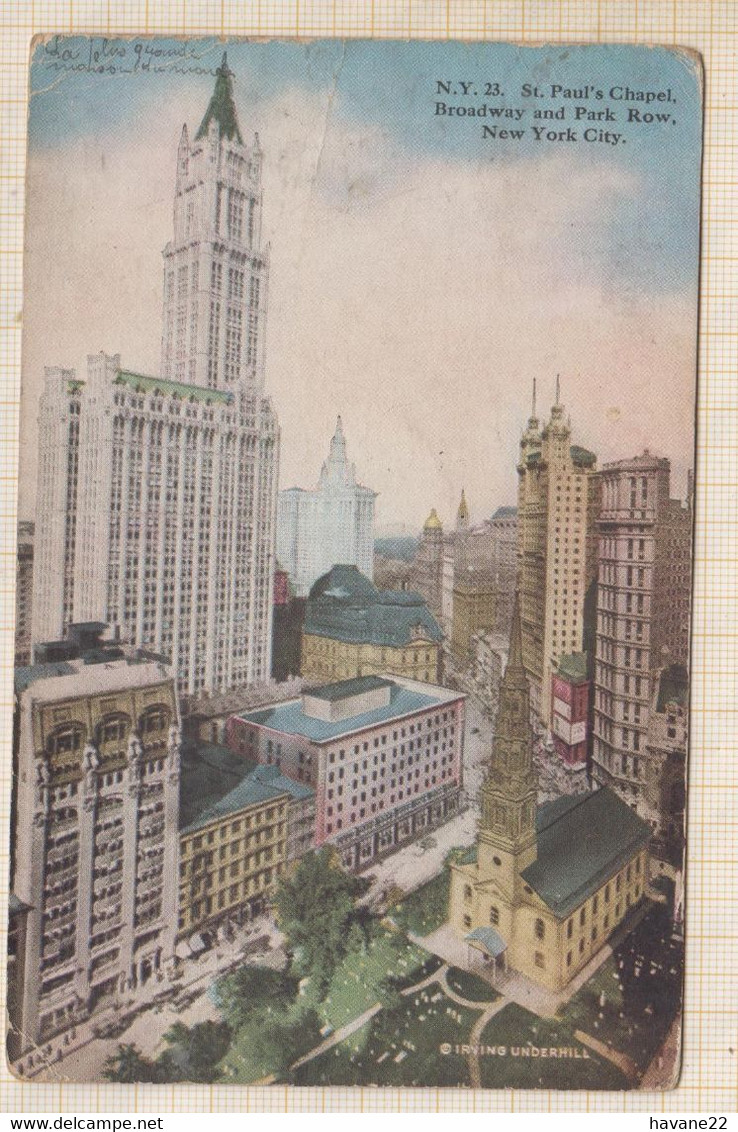 22C1943 ST PAUL'S CHAPEL BROADWAY AND PARK ROW NEW YORK CITY - Églises