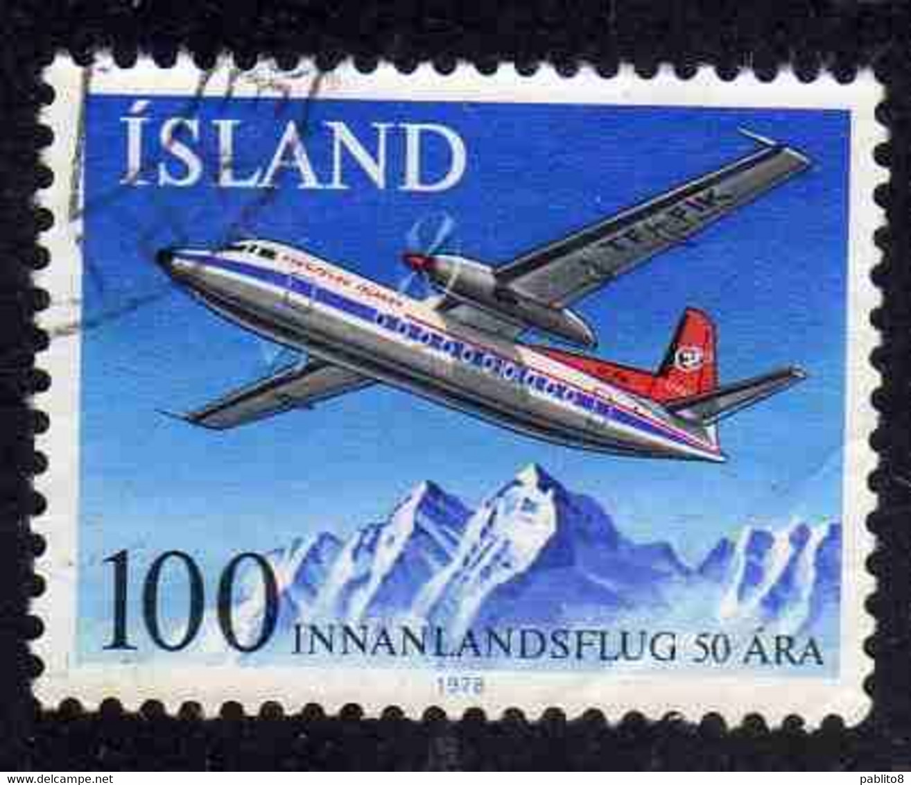 ISLANDA ICELAND ISLANDE ISLAND 1978 DOMESTIC FLIGHTS FOKKER FRIENDSHIP PLANE OVER MOUNTAINS 100k USED USATO OBLITERE' - Gebraucht