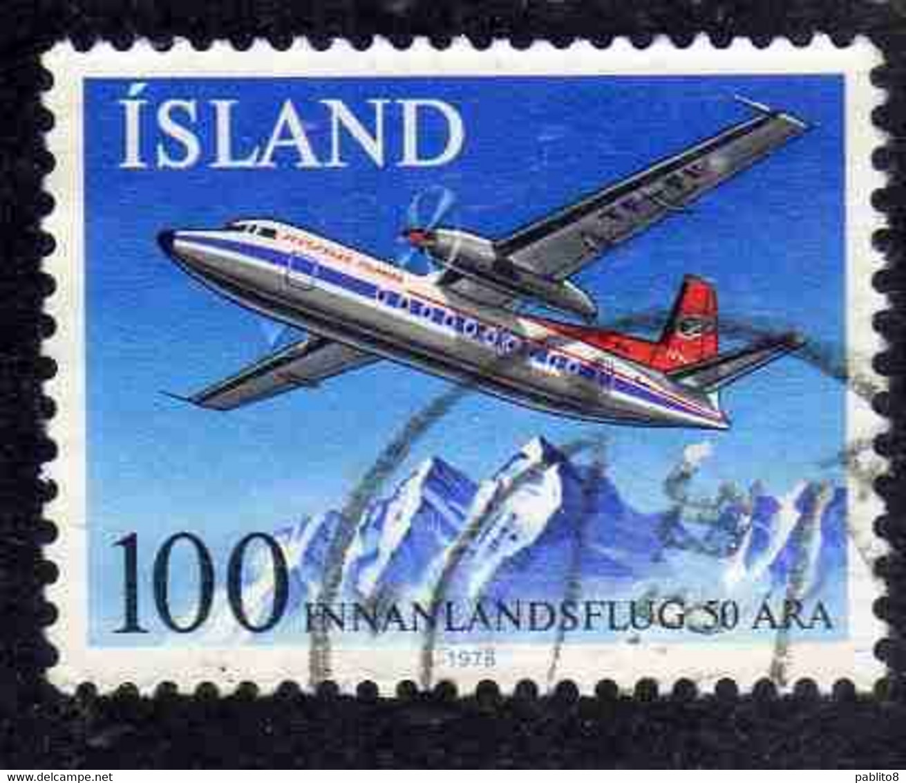 ISLANDA ICELAND ISLANDE ISLAND 1978 DOMESTIC FLIGHTS FOKKER FRIENDSHIP PLANE OVER MOUNTAINS 100k USED USATO OBLITERE' - Oblitérés