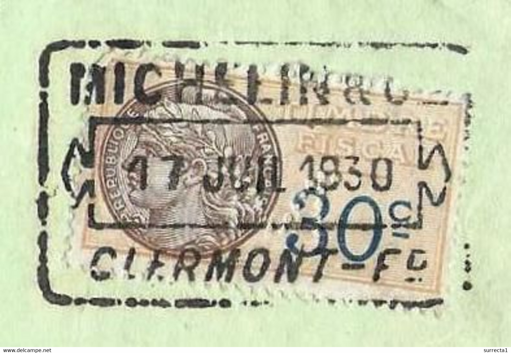 1930 / Timbre Fiscal Perforé "M" Sur Quittance 30 C / SD Traite Michelin Clermont-Ferrand - Covers & Documents