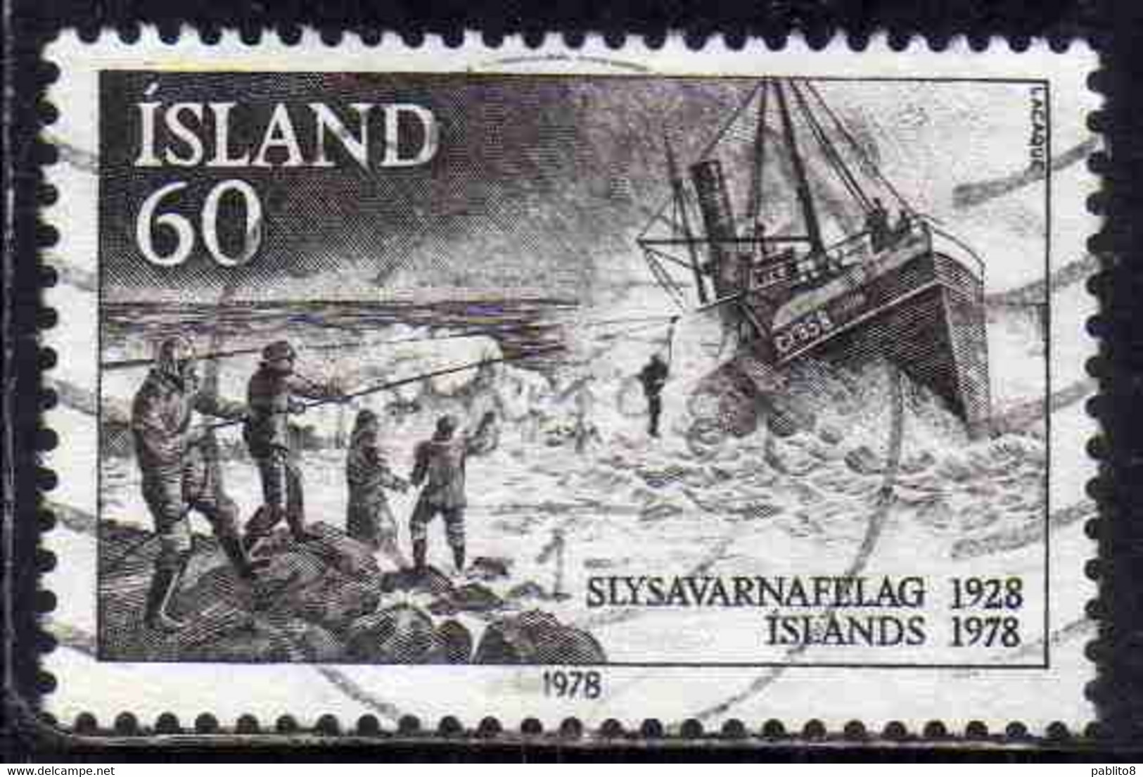 ISLANDA ICELAND ISLANDE ISLAND 1978 NATIONAL LIFE SAVING ASSOCIATION SHIP TO SHORE RESCUE 60k USED USATO OBLITERE' - Usati