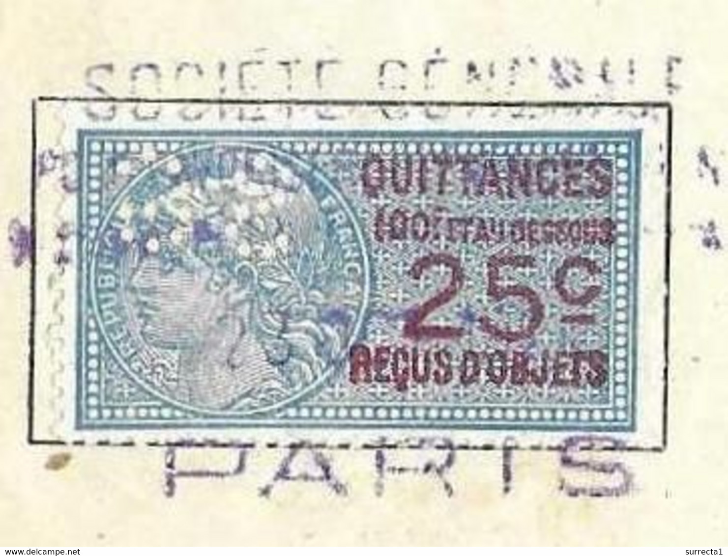 1924 / Timbre Fiscal Perforé "SG " Sur Quittances 25 C / SD Reçu Obligation Emprunt Russe / Société Générale - Lettres & Documents