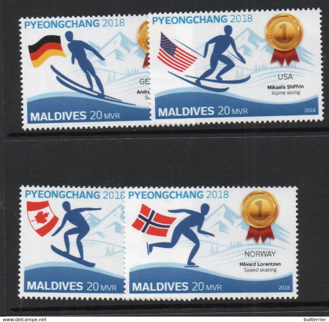 OLYMPICS -  MALDIVES  - 2018 - PYEONGCHANG SET OF 4  MINT NEVER HINGED - Hiver 2018 : Pyeongchang