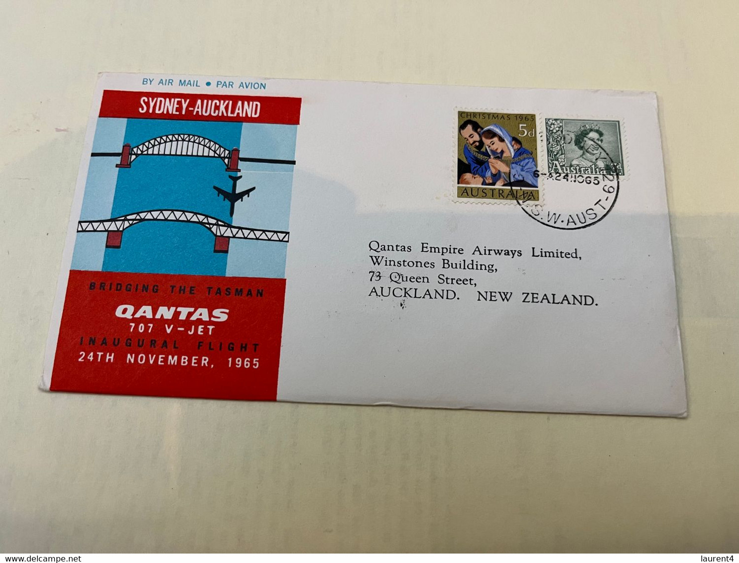 (1 K 17) Australia - Sydney To Auckland QANTAS (airways) 707 V-Jet First Flight FDC Cover - 1965 - First Flight Covers