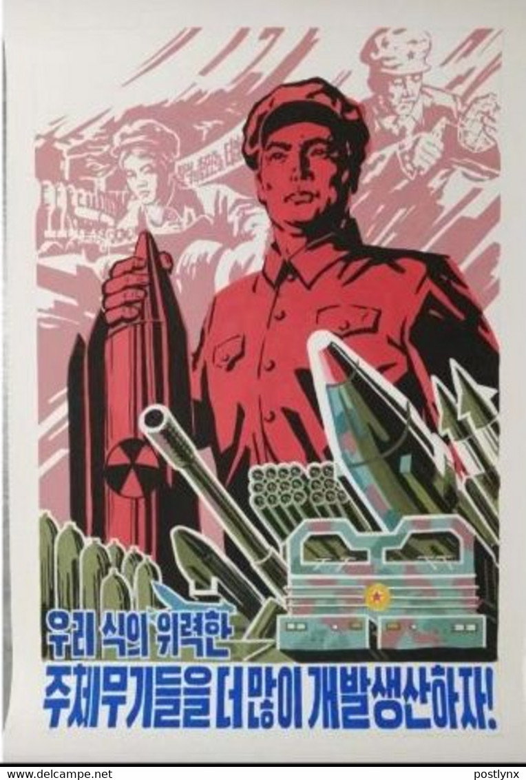 KOREA DPR (North) AY01 POSTER ARTIST'S ORGINAL.Hand Painted By Artist. Acrylic Paint On Hard Paper 50x70cm Atom Bomb - Acryliques