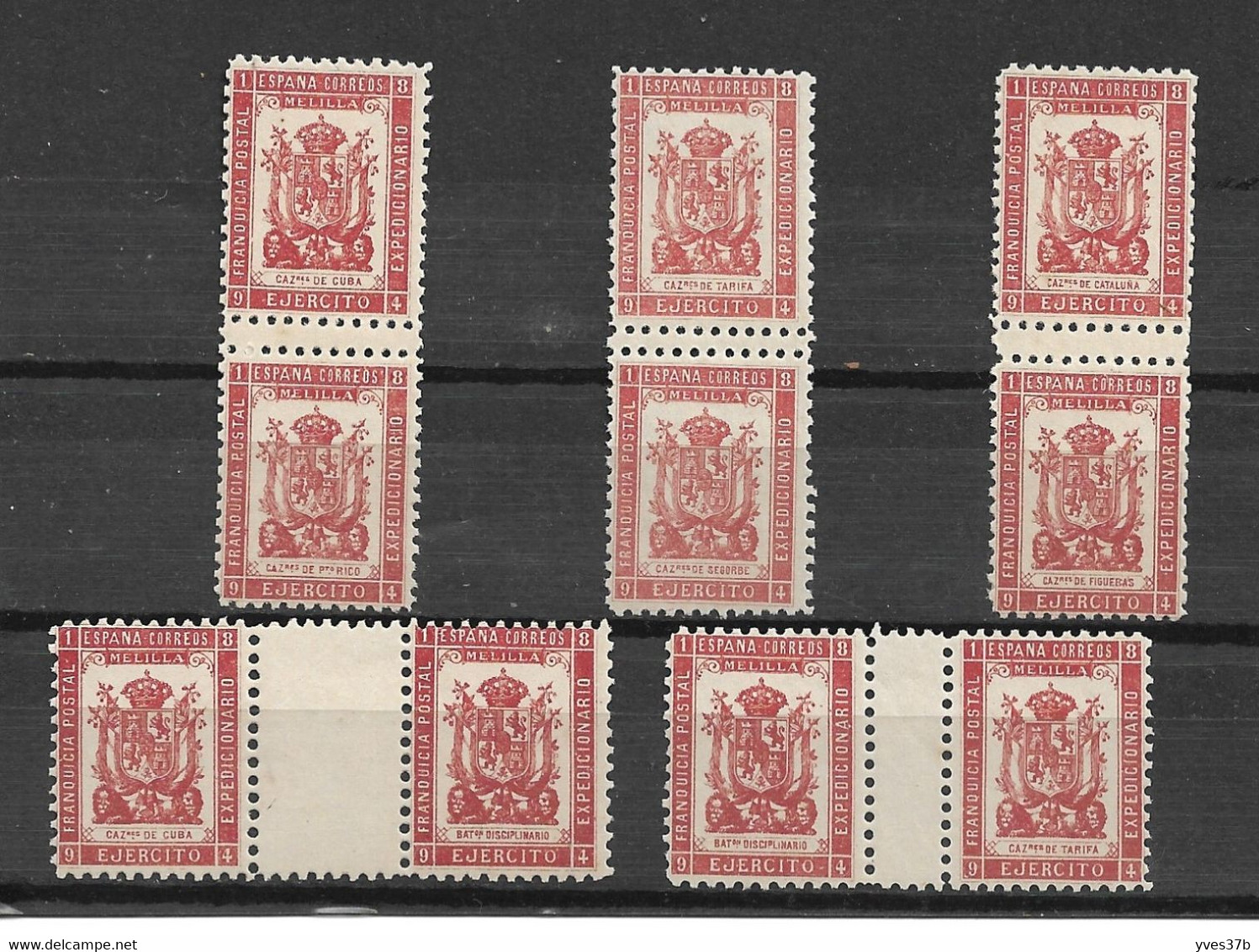 ESPAGNE - MELILLA 1894 - Paires Inter-panneaux N°23+25, 26+28, 21+24, 23+37, 28+37 - Neuf** - SUP - - Military Service Stamp