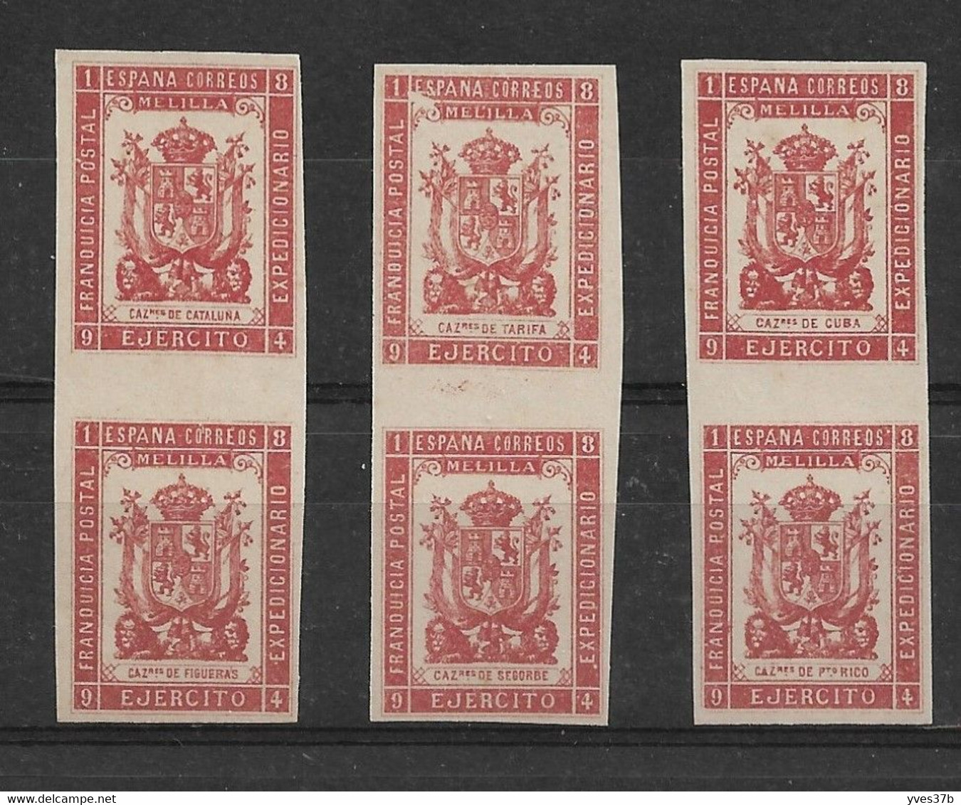 ESPAGNE - MELILLA 1894 - Paires Inter-panneaux N°21+24, 26+28,  23+25 - NON DENTELE - Neuf** - SUP - - Military Service Stamp