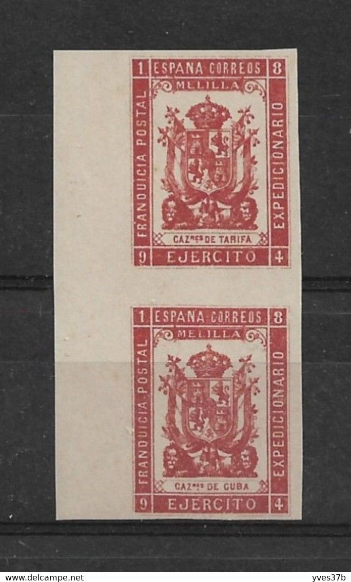 ESPAGNE - MELILLA 1894 - Paires Inter-panneaux N°23+28 - NON DENTELE - Neuf** - BdF - SUP - - Franchigia Militare