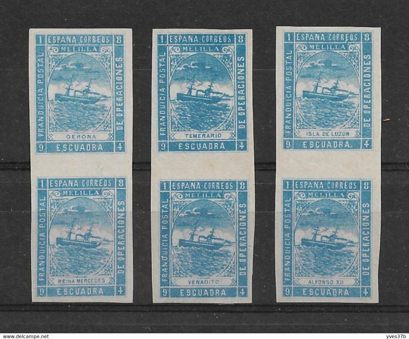 ESPAGNE - MELILLA 1894 - Paires Inter-panneaux N°14+17, 18+19, 16+13 - NON DENTELE - Neuf**  - SUP - - Military Service Stamp