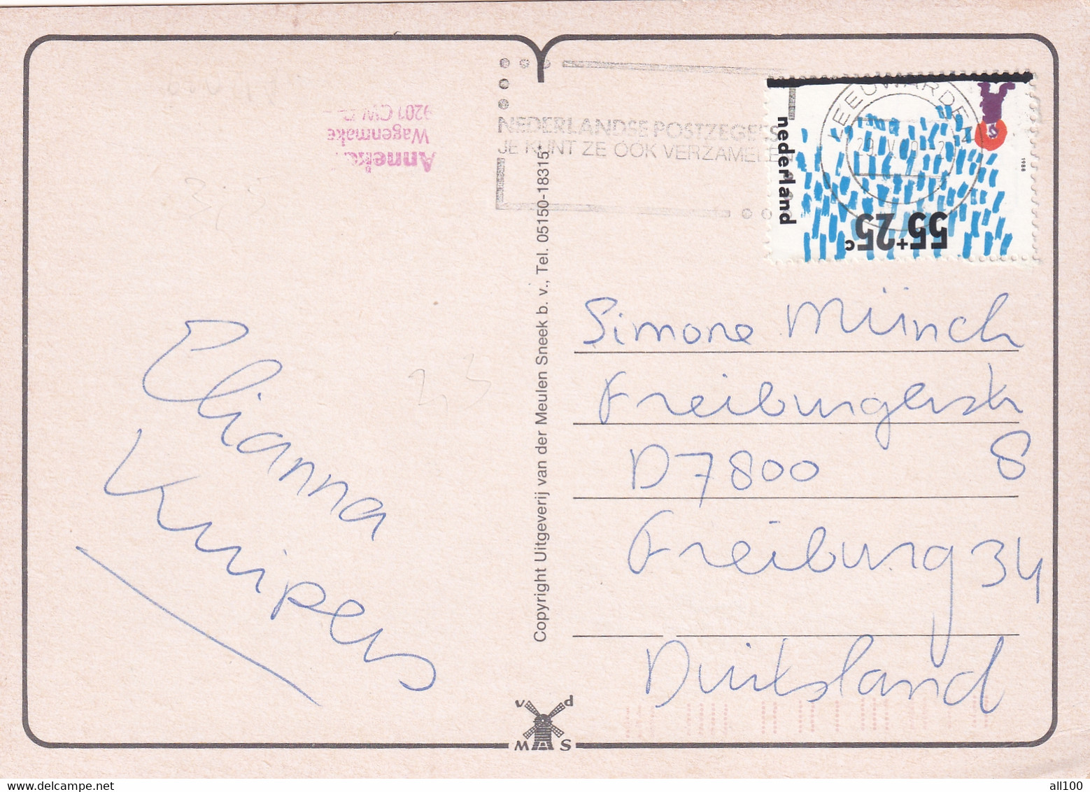 A17771- MOOI DRENTHE, HOLSLOOT, THE NETHERLANDS, WIND MILL, POST CARD, USED, SENT TO FREIBURG, DEUTSCHLAND, 1989 - Coevorden