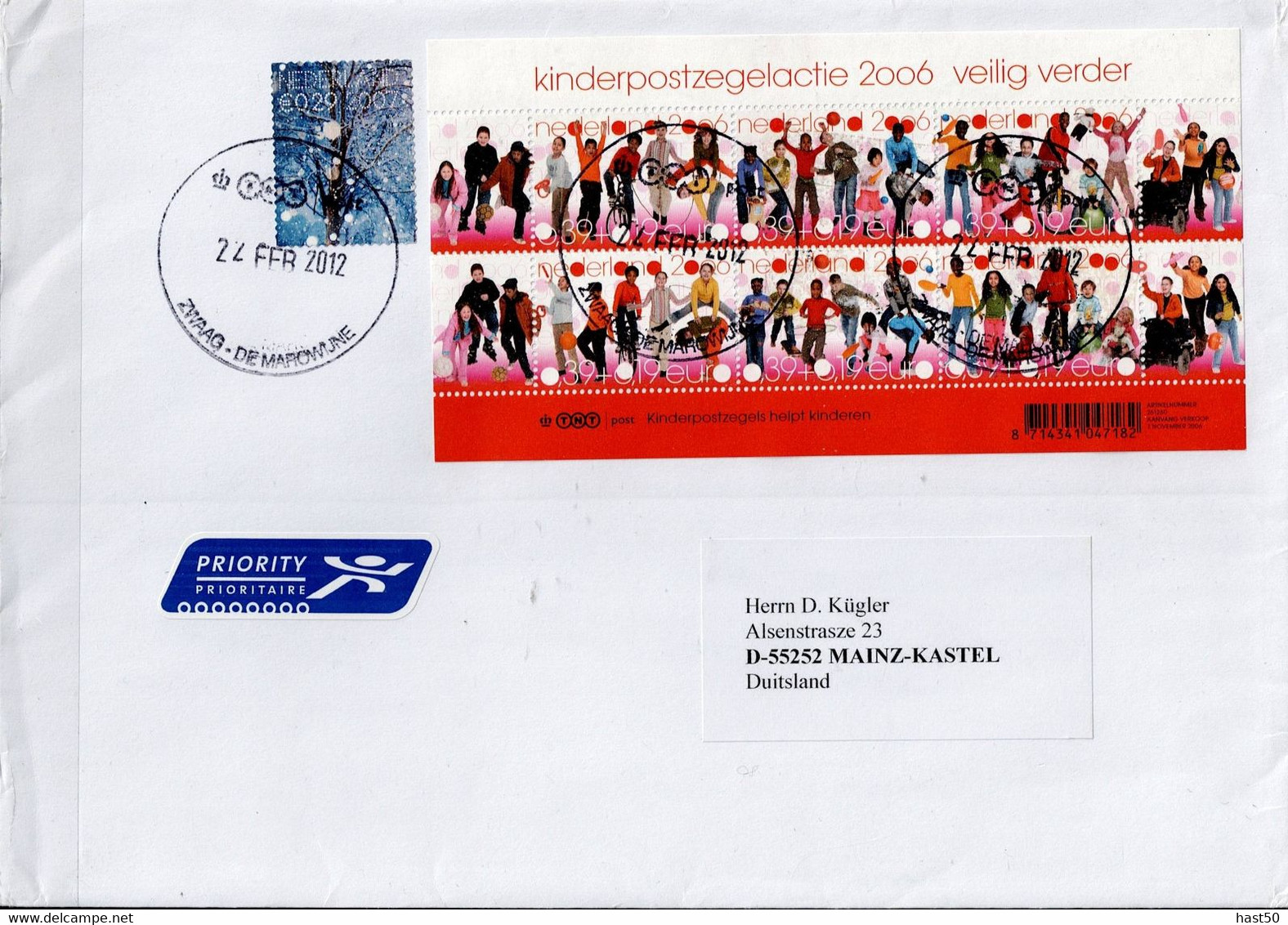 Niederlande Netherlands Pays-Bas - Brief Nach Mainz (MiNr: Bl. 100 + 2540) 2012 - Siehe Scan - Covers & Documents