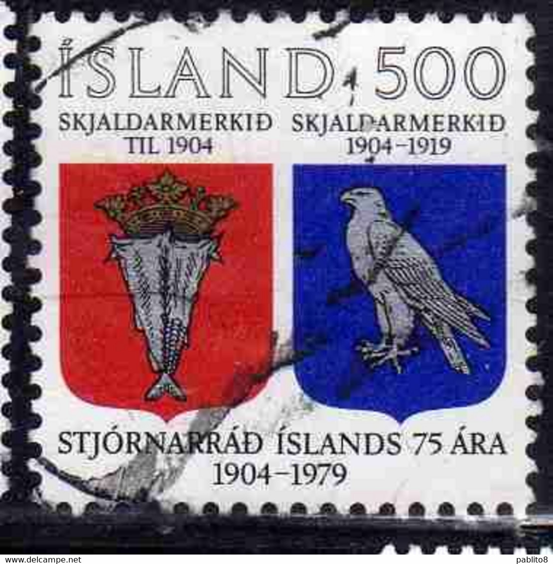 ISLANDA ICELAND ISLANDE ISLAND 1979 ICELANDIC ARMS STEMMA ARMOIRIES 500k USED USATO OBLITERE' - Oblitérés