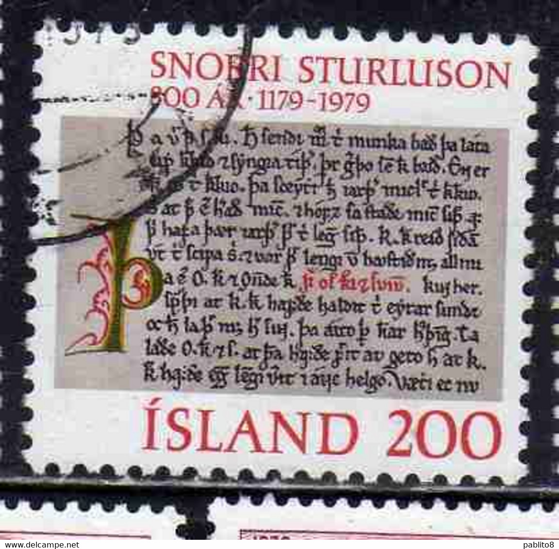 ISLANDA ICELAND ISLANDE ISLAND 1979 SNORRI STURLUSON EXCERPT FROM OLAFS SAGA HELGA 200k USED USATO OBLITERE' - Oblitérés