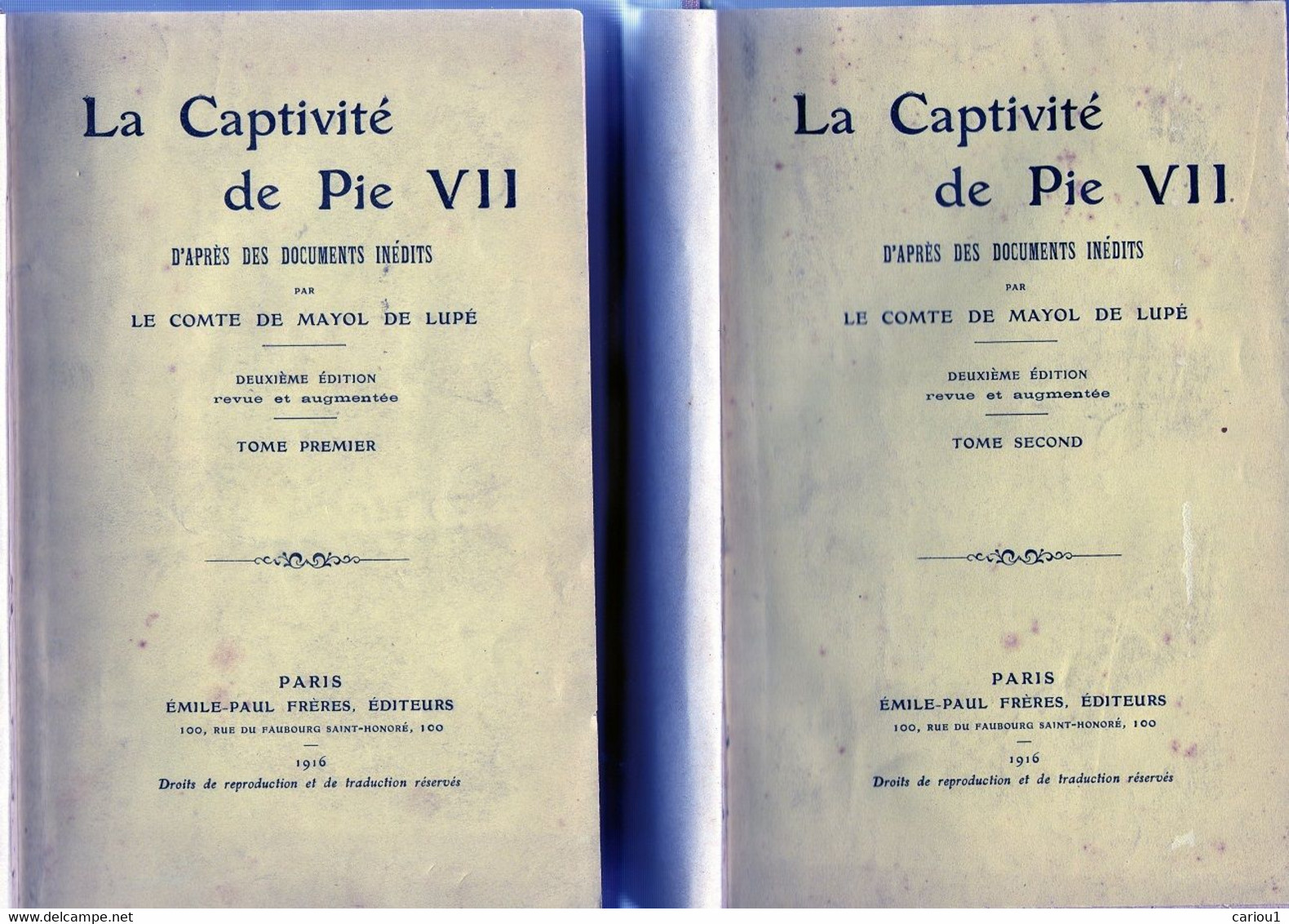 C1  NAPOLEON Mayol De Lupe CAPTIVITE PAPE PIE VII 1808 1814 Complet 2 Tomes RELIE Concordat - Français