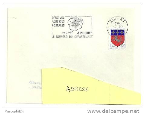 TARN - Dépt N° 81 = ALBI RP 1967 = FLAMME Non Codée = SECAP ' PENSEZ à INDIQUEZ NUMERO DEPARTEMENT ' = Pensée N° 2 - Postleitzahl