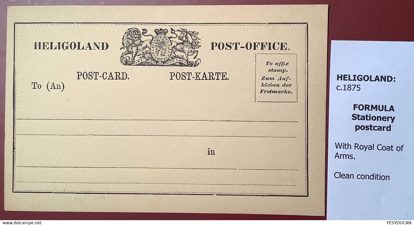 ~1875 RARE "HELIGOLAND POST OFFICE POST-CARD" Helgoland Postkarten Formular (Ganzsache Postal Stationery Forerunner - Heligoland