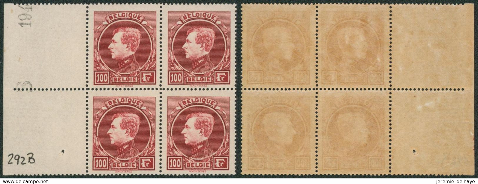 Grand Montenez - N°292B** En Bloc De 4 + BDF (MNH) / Nuance - 1929-1941 Big Montenez