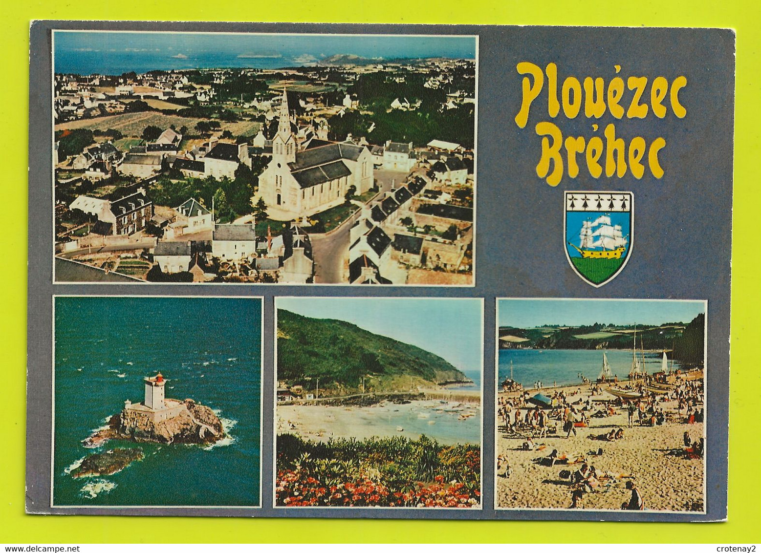 22 PLOUEZEC BREHEC Vers Paimpol En 4 Vues Blason Bourg Phare De L'Ost Pic Le Port Plage De Bréhec En 1978 - Paimpol