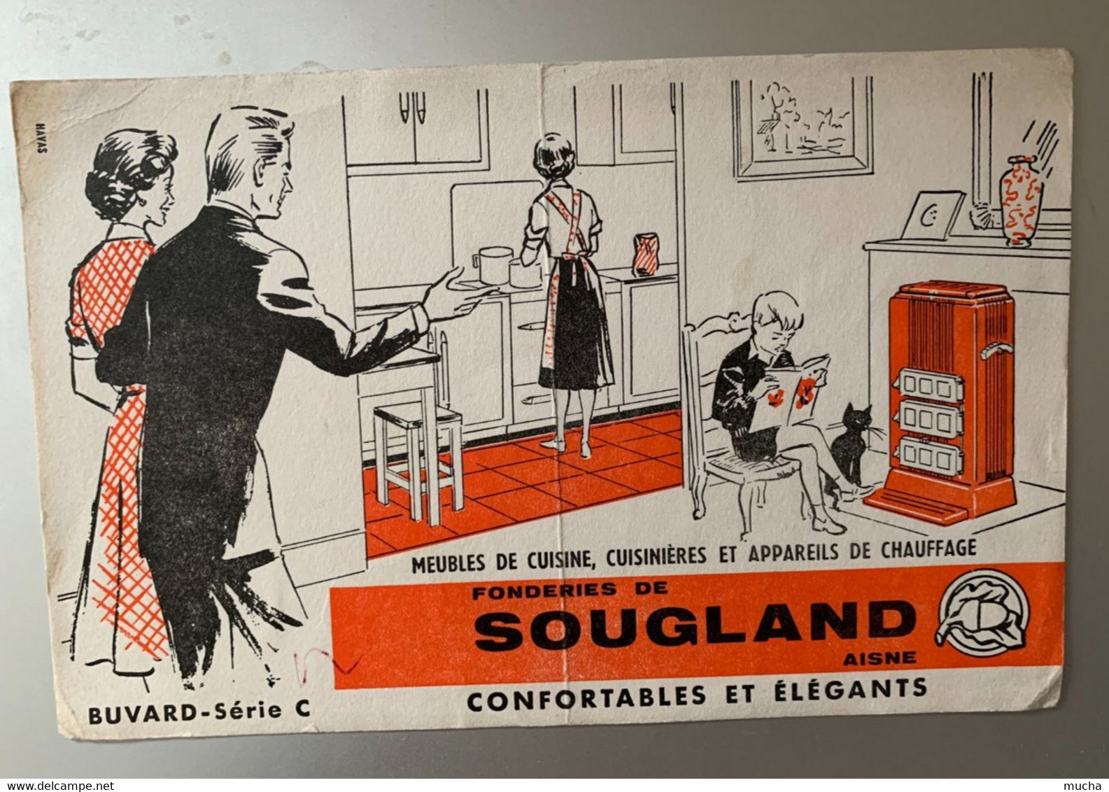 27 - Buvard Fonderies De Sougland Meubles De Cuisines Cuisinières Chauffage  !!! Pli Vertical - Electricité & Gaz