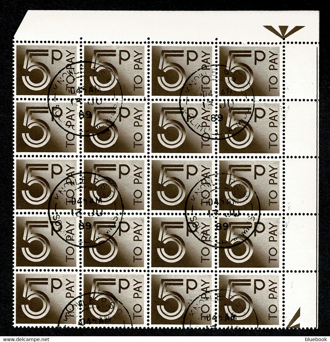 Ref 1565 - GB QEII - 5p Postage Due - Rare Used Corner Block Of 20 Stamps - Impuestos