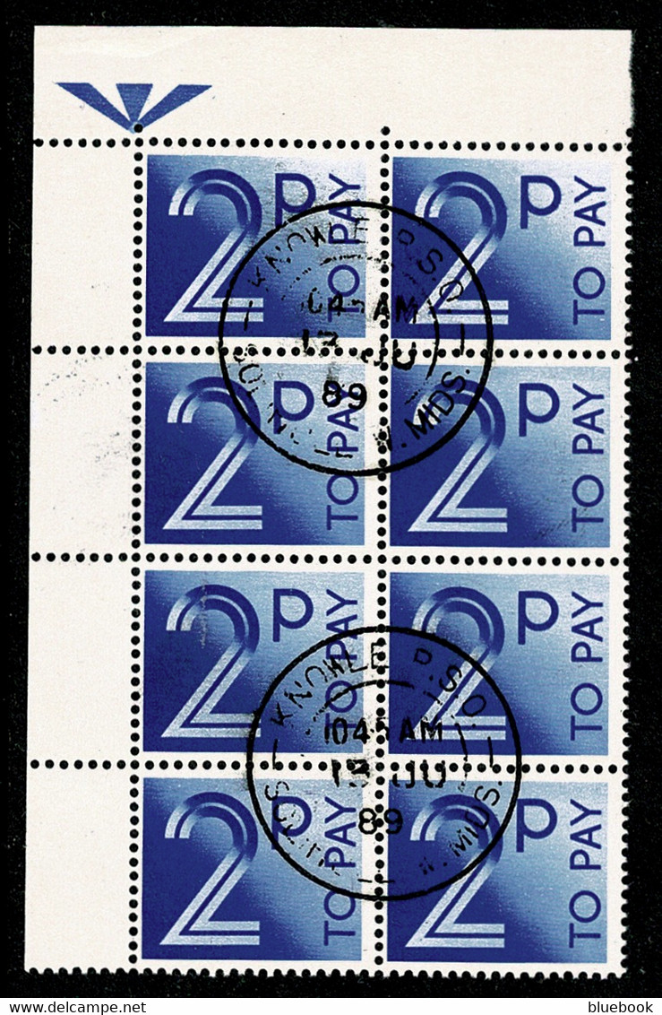 Ref 1565 - GB QEII - 2p Postage Due - Rare Used Corner Block Of 8 Stamps - Taxe