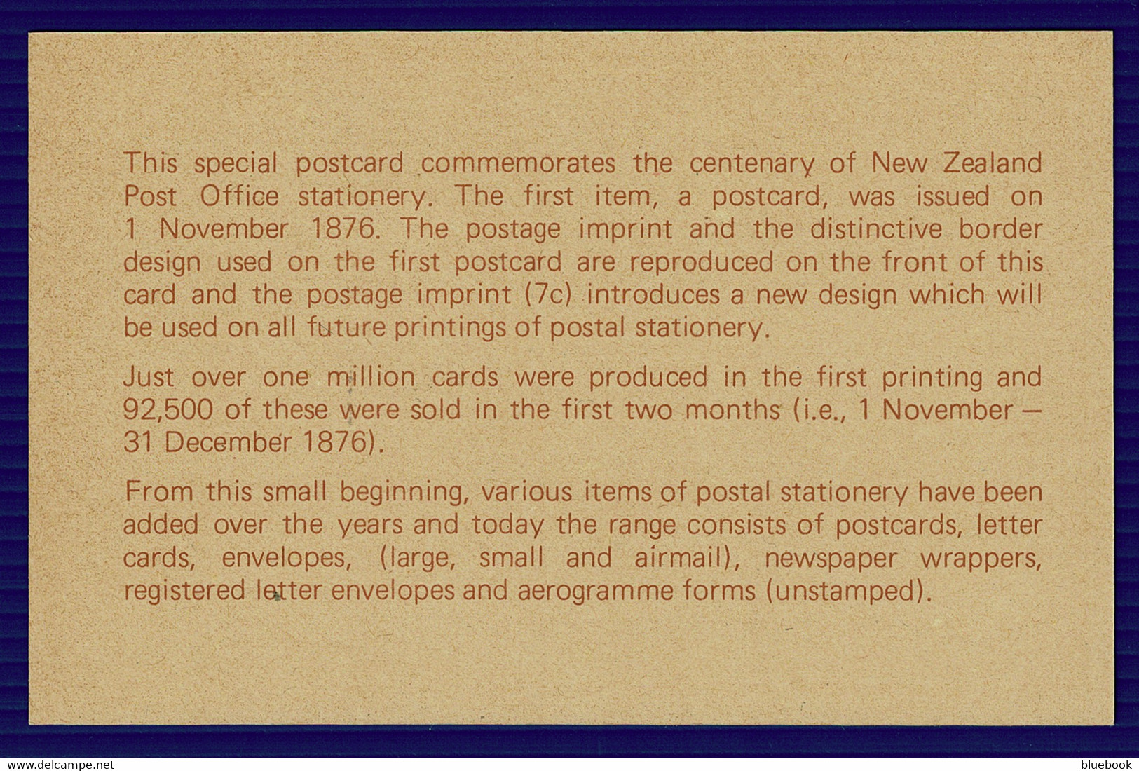 Ref 1566 - 1976 New Zealand - Special 7c Postal Card - Brieven En Documenten