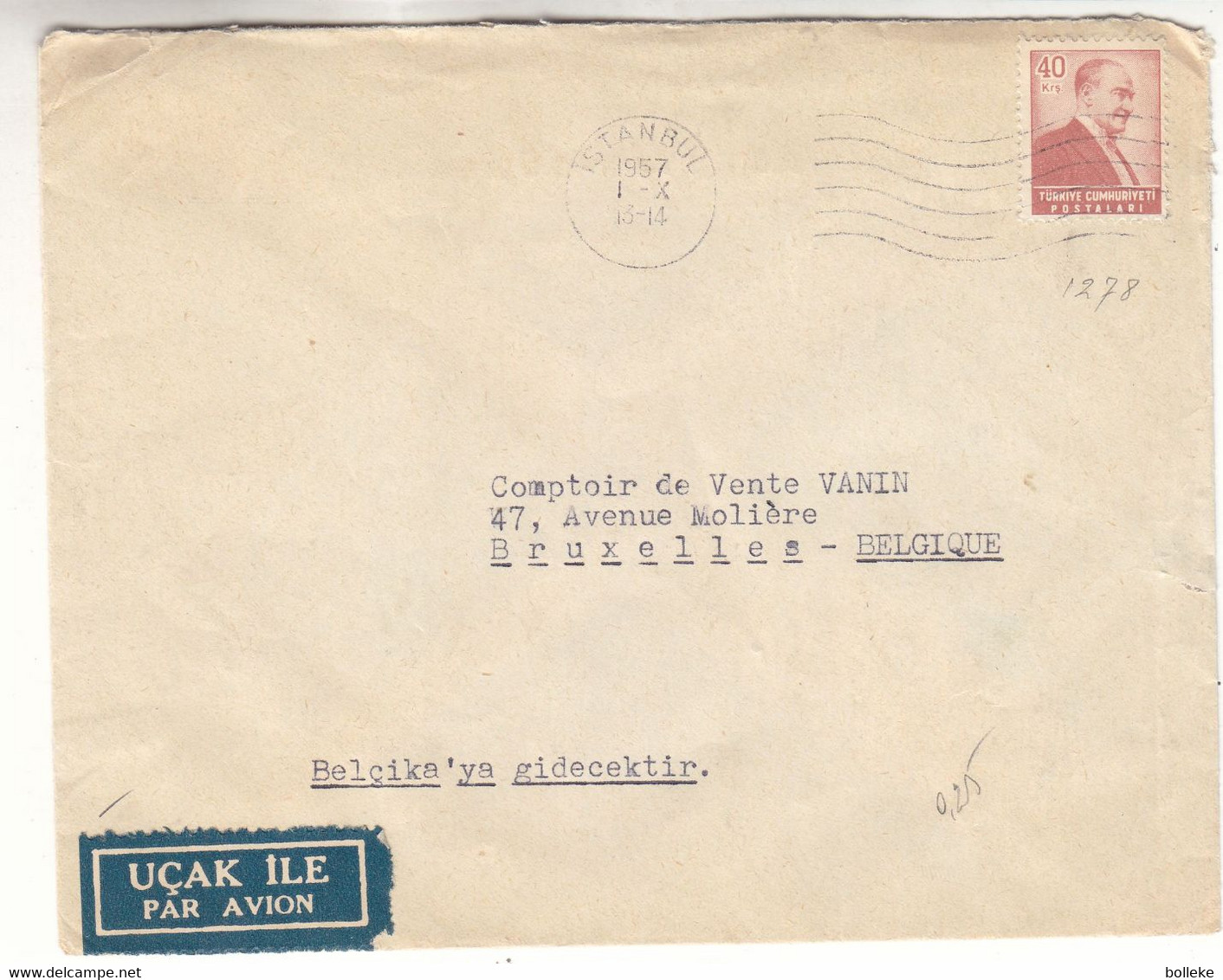 Turquie - Lettre De 1957 ° - Oblir Istanbul - Exp Vers Bruxelles - - Lettres & Documents